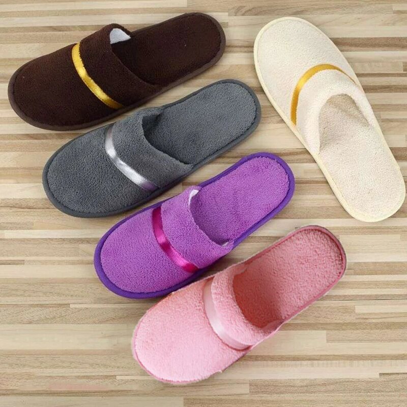 Coral Fleece Slippers Winter Indoor Home Slippers Hotel Travel Sanitary Party Slipper Folding Linen Indoor Warm Slippers 1Pairs