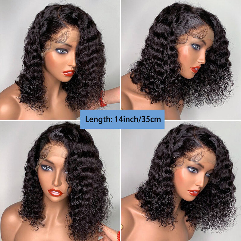 Deep Wave Human Hair Short BOB Wigs 13x4 Transparent Lace Wig PrePlucked Bleached Knots Remy Front Lace Wig For Women Lace Wigs