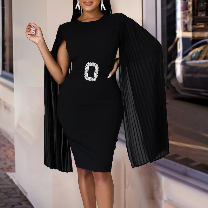 여성용 아프리카 긴 소매 O-넥 폴리에스터 드레스, 우아한 아프리카 파티 드레스, 레드 그린 블루 블랙 무릎 길이 드레스 S-3XL, 가을