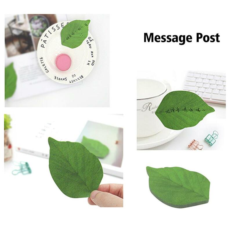 50 Sheets Simulated Leaf Notebook Message Post Self Supplies Office Fresh Leaf Stationery Note School Adhesive Green O0V5