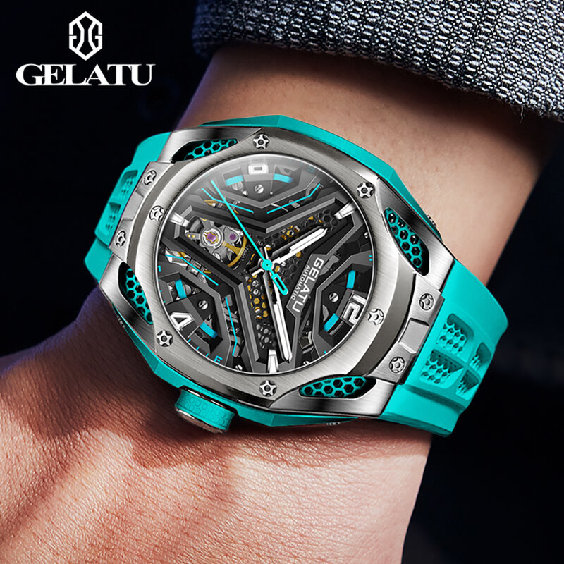 GELATU-relojes de tendencia de moda para hombre, reloj mecánico automático, resistente al agua, superficie de espejo de zafiro, reloj masculino luminoso Original