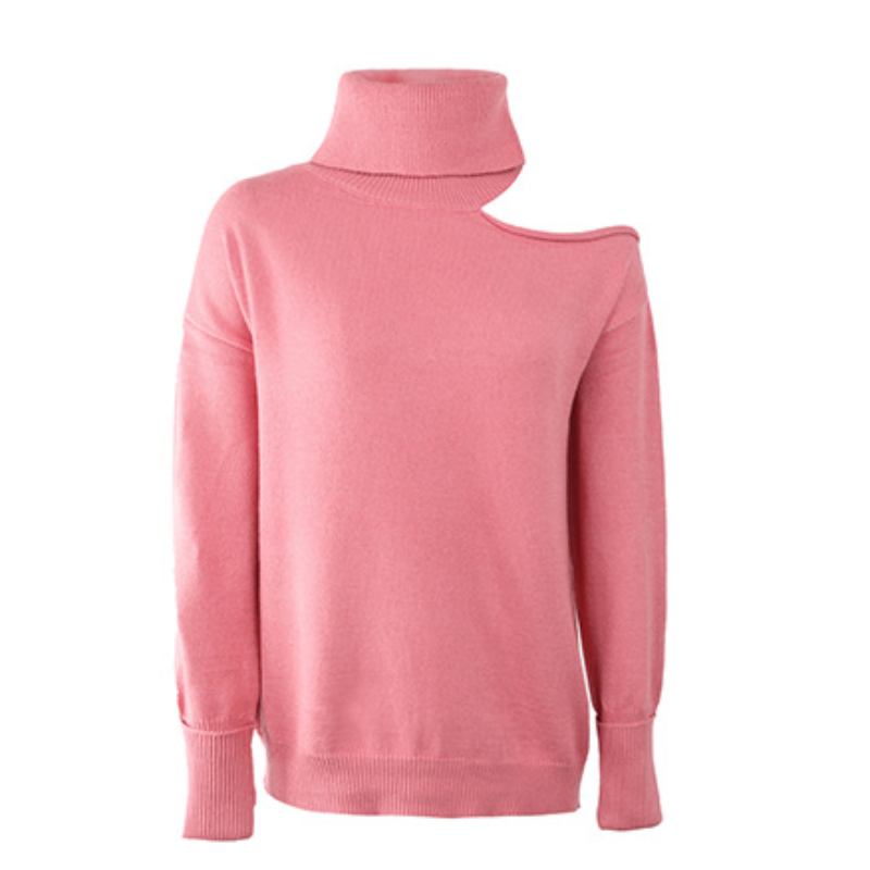 Женский свитер с воротником-хомутом, асимметричный Повседневный пуловер с воротником-хомутом на плечах, Осень-зима 2024