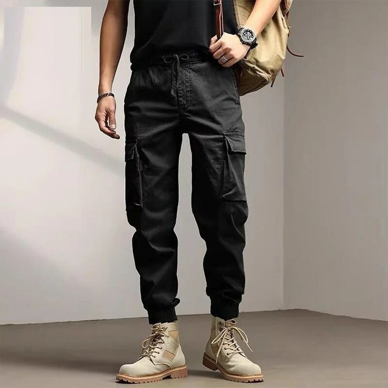 กางเกงคาร์โก้ทรงหลวมสำหรับผู้ชายกางเกงคาร์โก้กลางแจ้งขาตรงหลายกระเป๋า