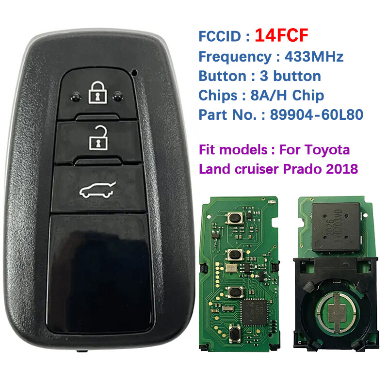 CN007262 Toyota Land Cruiser Prado 2018 Kunci Remote Pintar Asli 8A Chip 433MHz 89904-60L80 14FCF