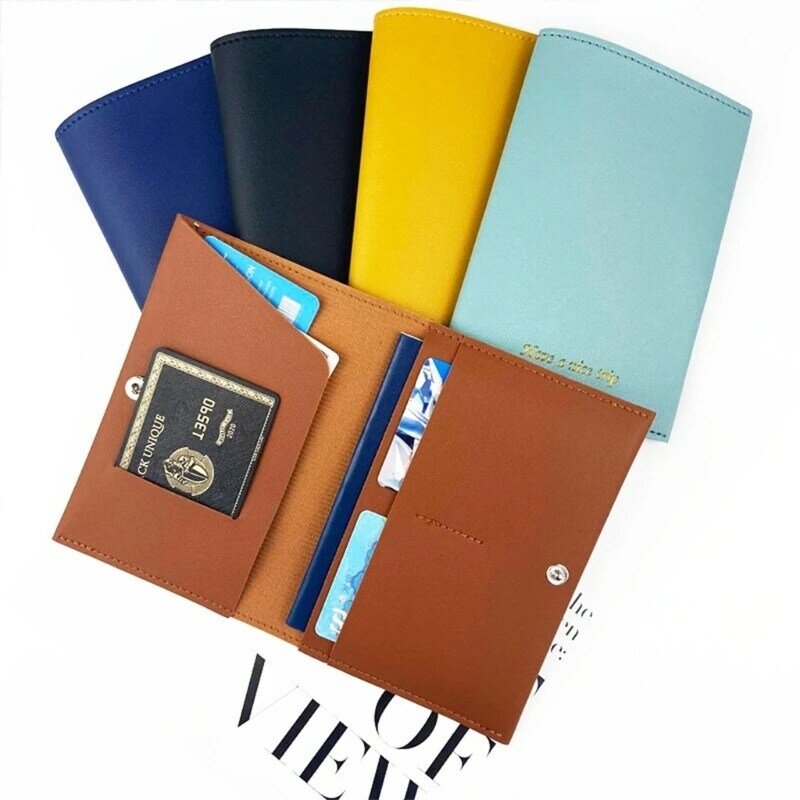 Porta passaporto Unisex Slim PU porta carte di credito Organizer per carte di credito portafoglio tascabile Multi-slot con fibbia per donna uomo
