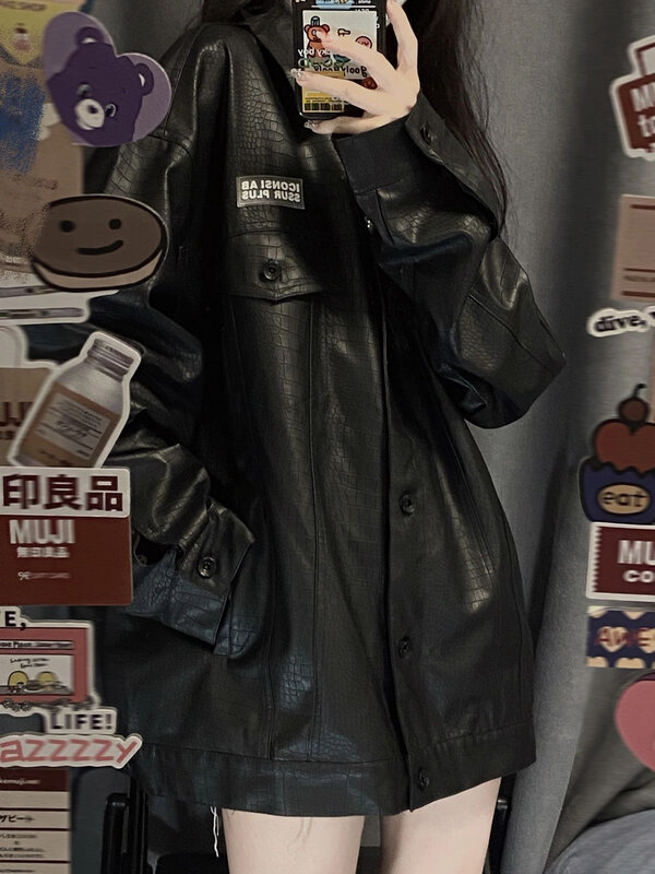 Cappotto in pelle da moto nero Cool per giacca Oversize da donna con Design in stile primavera e autunno per donna