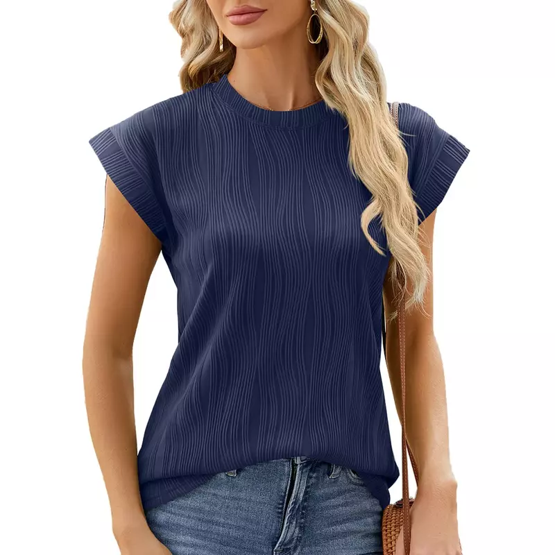 Women'S Summer Sleeveless T-Shirt Covered Shoulder Cuffs Round Neck Solid Color Vest Women Dresses For Women 2024