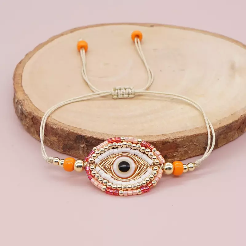 Braccialetto di perline personalizzato occhio del diavolo creativo Vintage alla moda minimalista lavorato a mano regolabile braccialetto di perline di riso bohémien