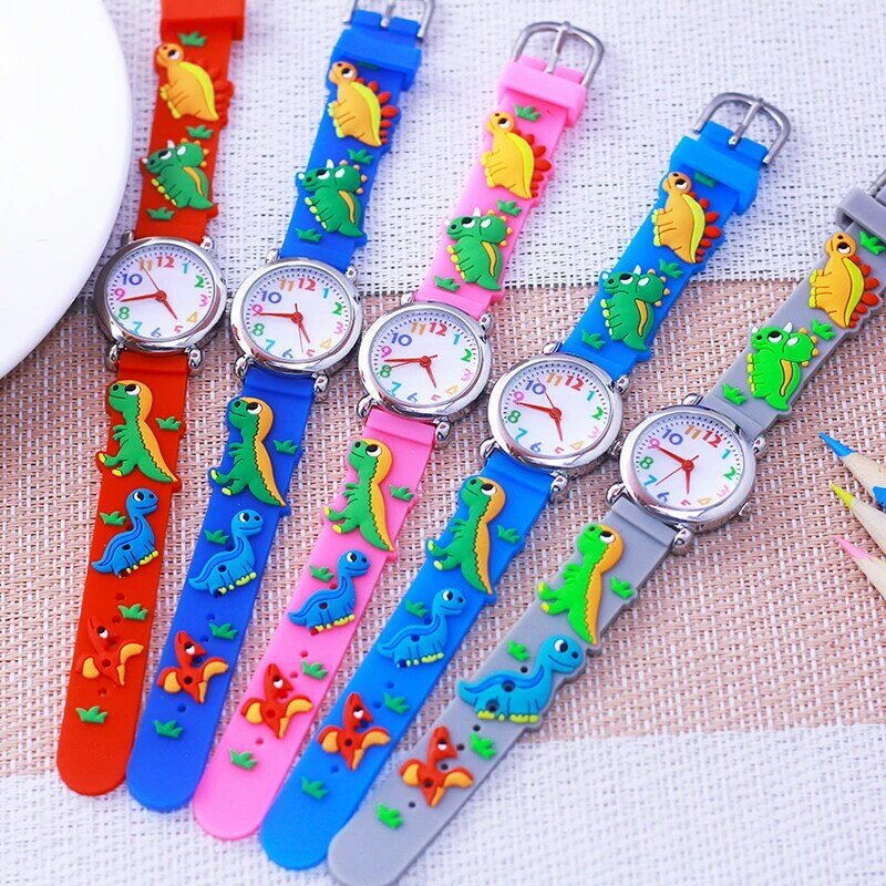 CYD Children Boys Girls Cool Dinosaur Cartoon Animal Silicone Strap Watches For Students Kids Learn Time Little Baby Gifts Watch