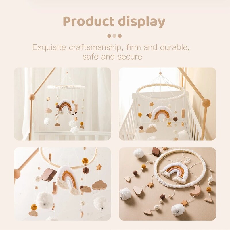 Baby Bed Bell Hanging Toy 0-12 Months Newborn Wooden Mobile Music Box Rattle Toy Crib Holder Bracket Infant Bed Bell Accessories