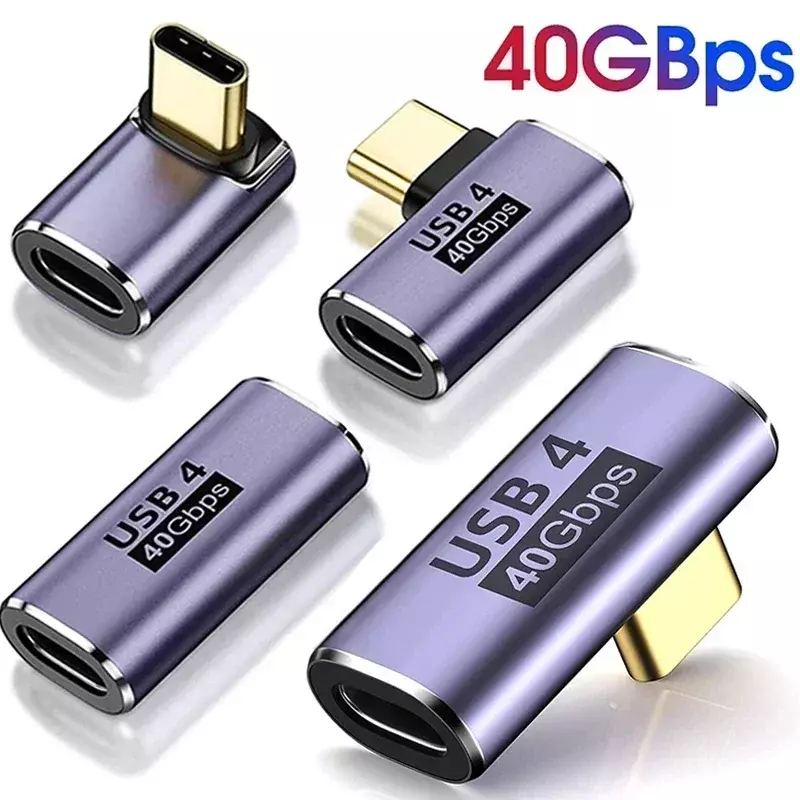 USB4.0อะแดปเตอร์40Gbps USB C ตัวผู้ไปยังตัวเมีย90องศา100W ตัวแปลงข้อมูลชาร์จเร็วสำหรับแล็ปท็อปโทรศัพท์แท็บเล็ตอุปกรณ์เสริม