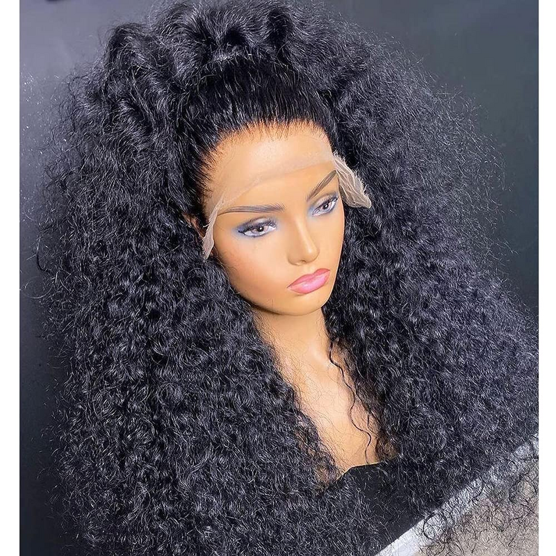 Long PrePlucked Soft 180 Density 26 inch Black Kinky Curly Lace Front Wigs For African Women Babyhair Deep Glueless Daily