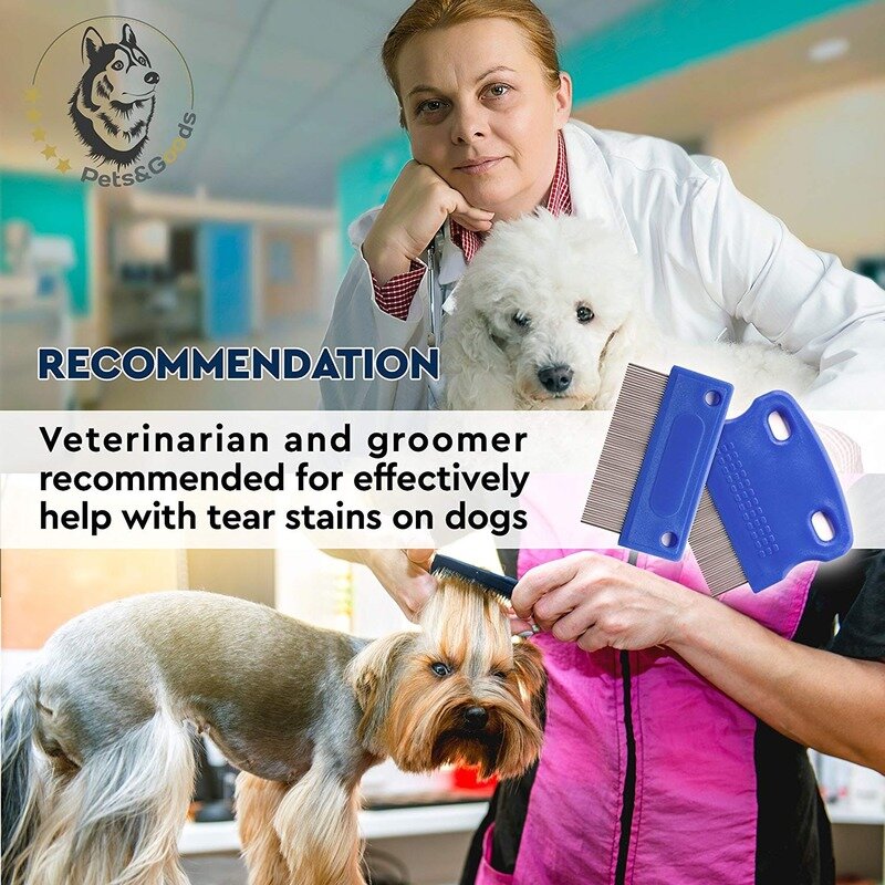 Peine de aseo para mascotas, removedor de manchas de desgarro, elimina suavemente moco y corteza, piojos pequeños, pulgas, suministros para perros y gatos
