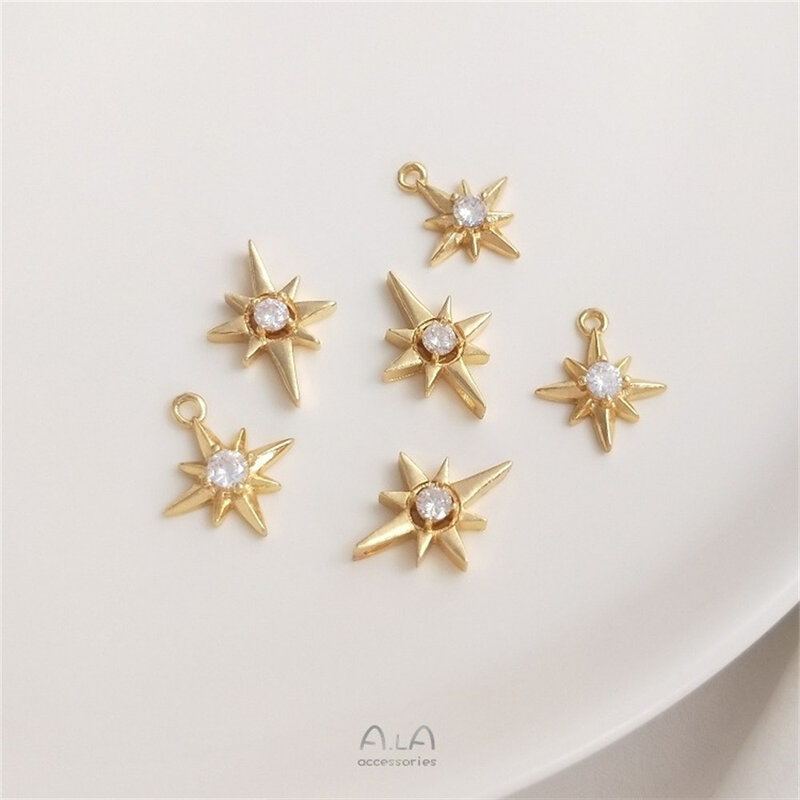 Pendentif étoile pointue incrusté d'or 14 carats, bracelet à bricoler soi-même, collier, boucle d'oreille, bijoux, petit pendentif, lecture, KAVI