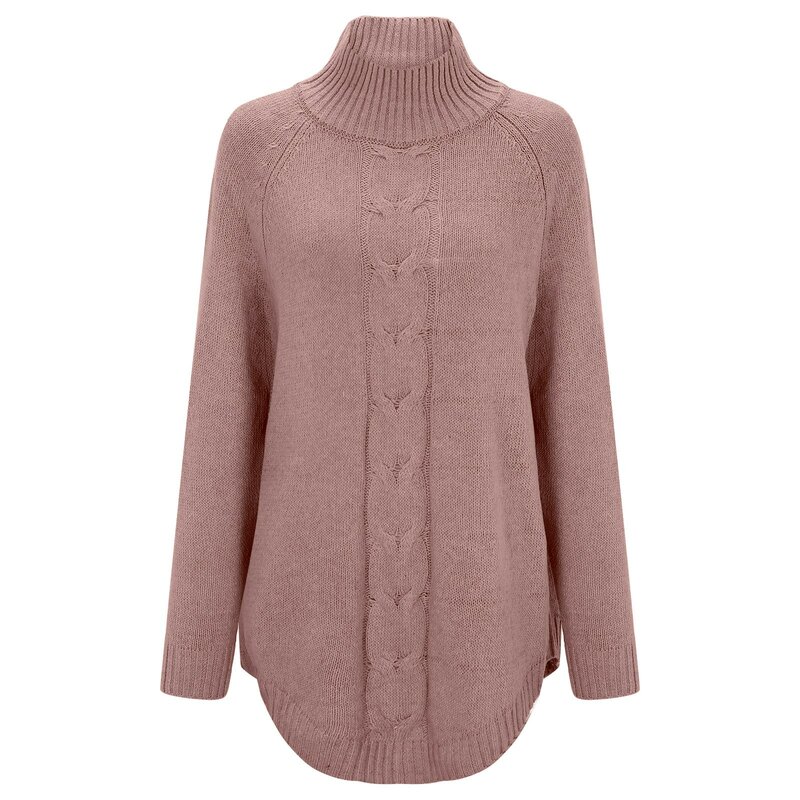 Sweater Pullover wanita, Sweater Turtleneck Lengan kelelawar, atasan rajut ukuran besar musim gugur musim dingin