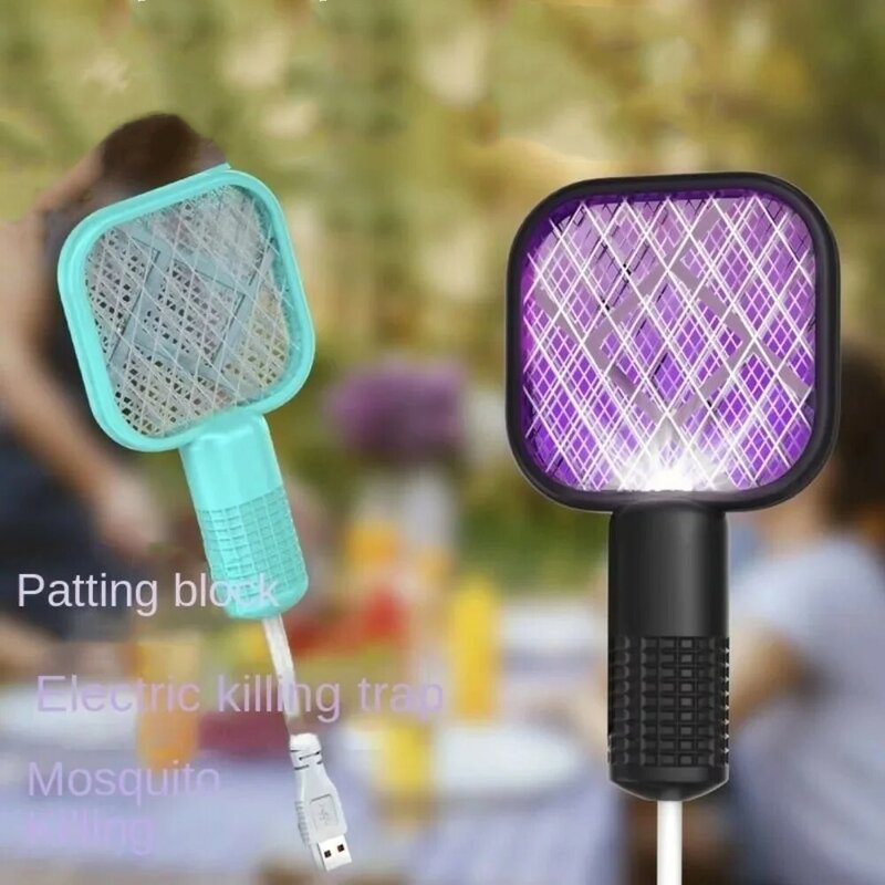 Matamoscas eléctrico con luz UV para el hogar y el aire libre, miniraqueta portátil con USB para matar mosquitos, trampa para Control de plagas