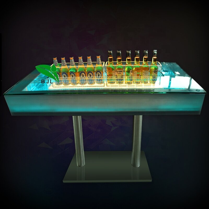 Tables de salle à manger de restaurant à LED personnalisées, dessus de table à bulles d'eau lumineuses