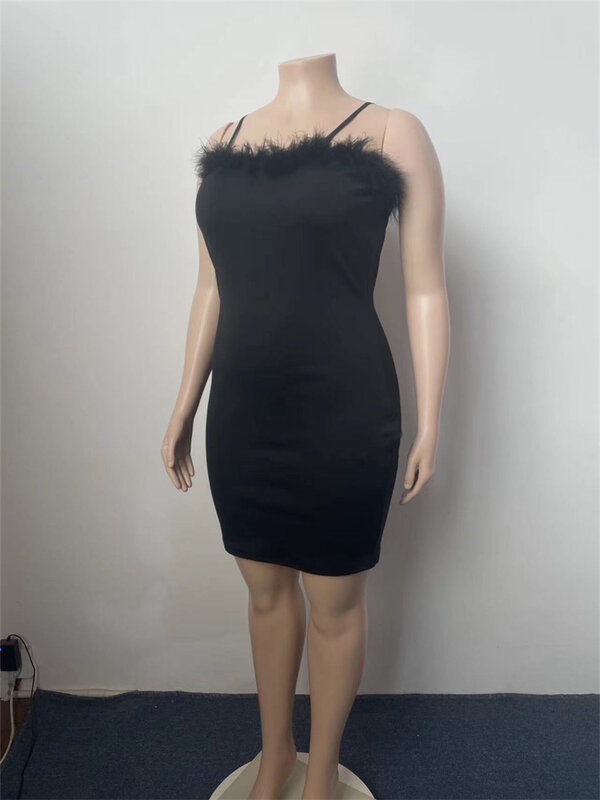 Wmstar 여성용 플러스 사이즈 드레스, 민소매 섹시 블랙 스트레치 깃털 미니 원피스, 여름 의류, 도매 직송