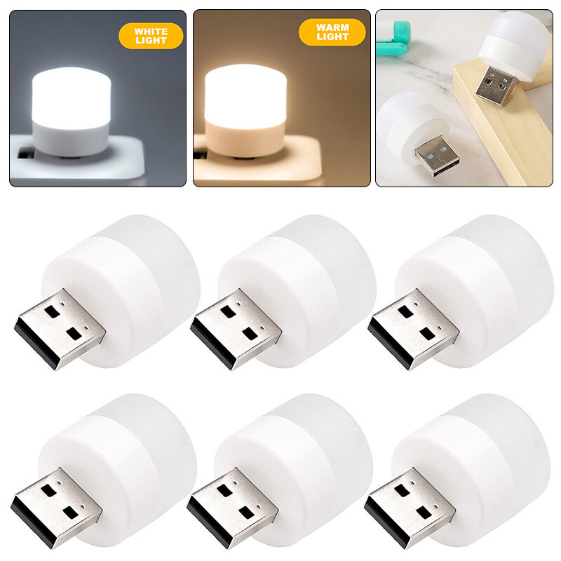 Mini veilleuse LED USB, lumière blanche chaude, protection des yeux, lampe de lecture de livre, prise USB, ordinateur, charge d'alimentation mobile