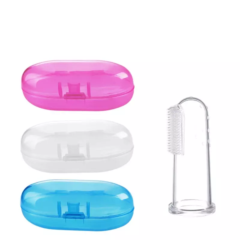 Cepillo de dientes de silicona transparente para cuidado Dental de bebé, mordedor de masaje suave con caja, limpiador de dentición para niños y niñas