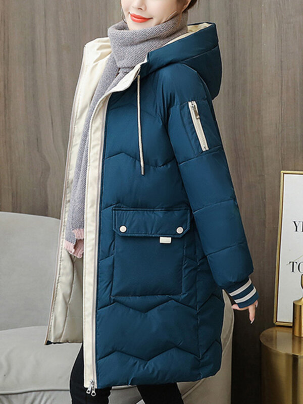 Женская длинная куртка с капюшоном, теплая ветрозащитная парка из хлопка на каждый день, Осень-зима 2023