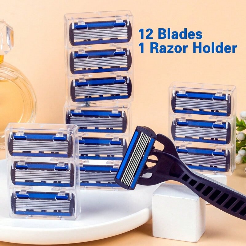 Maquinilla de afeitar de seguridad para hombres y mujeres, 1 mango + 12 cuchillas, afeitadora de depilación femenina, cabezales de repuesto