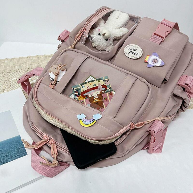 Urocze damskie plecaki wodoodporne z wieloma kieszeniami nylonowe torby szkolne o dużej pojemności studenckie dziewczyny Kawaii Laptop Book Pack Mochilas