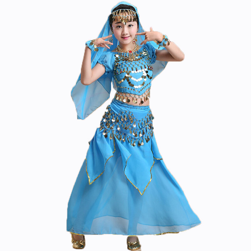 Nowy styl dla dzieci taniec brzucha szyffon kostium taniec brzucha orientalny kostiumy do tańca taniec brzucha tancerka ubrania indyjskie kostiumy do tańca 5 sztuk/zestaw