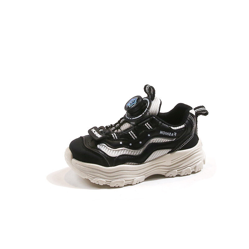 Zapatillas de correr para niños y niñas, zapatos deportivos transpirables con botón giratorio, malla de aire a la moda, informales, talla 27-38, primavera y otoño