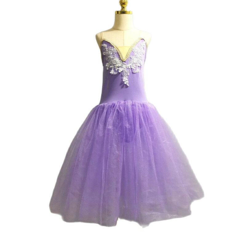 Purple Ballet Tutus Dress Performance Costumes Adult Modern Dance Long Veil Girl Fluffy