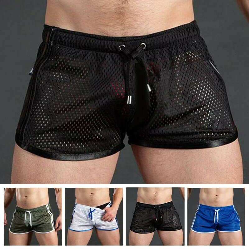 Pantalones cortos de entrenamiento para hombre, Shorts deportivos de secado rápido, de malla transpirable, a la moda, Sexy, para gimnasio y playa, Verano