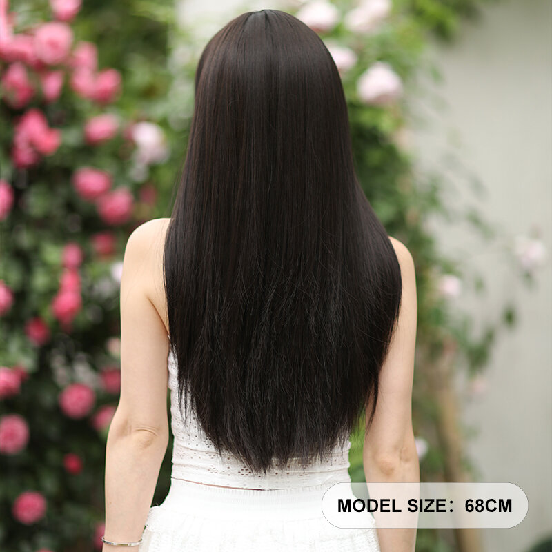 7jhh perucas-peruca sintética para as mulheres, longo, em linha reta, marrom, chá preto, alta densidade, em camadas, para iniciante