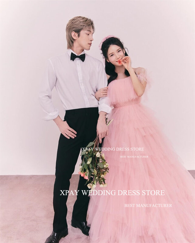 XPAY gaun malam Korea bahu terbuka elegan gaun pesta pernikahan korset kustom gaun Prom Tulle pemotretan peri