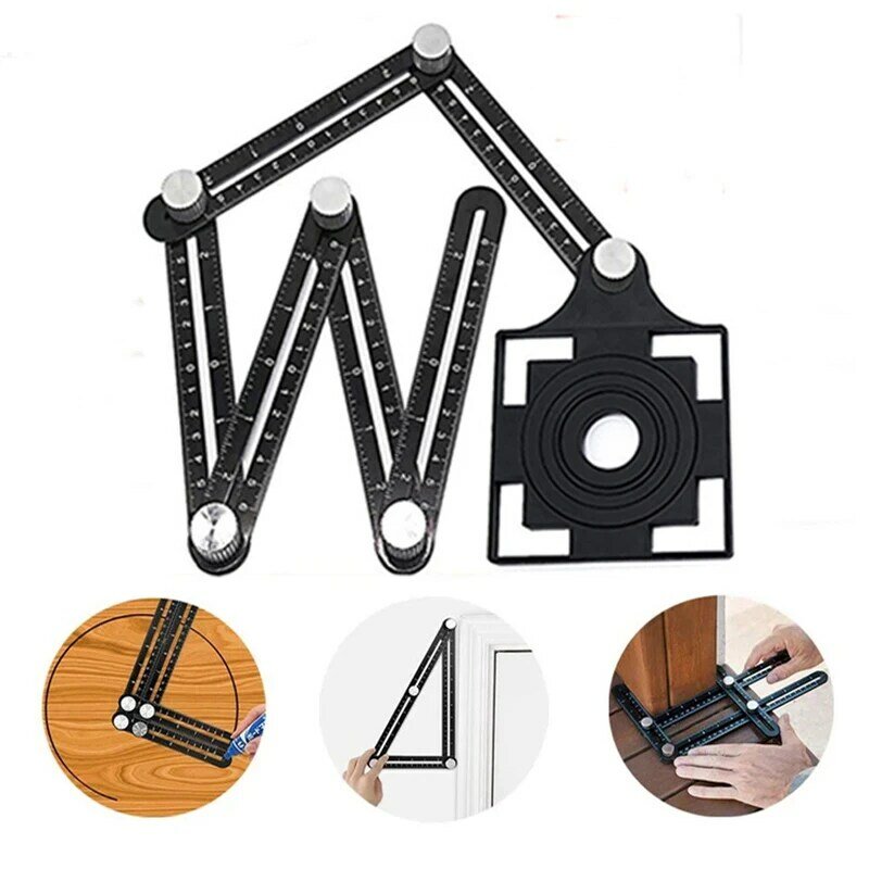 6-Fold Aluminum Alloy Six-Fold Ruler Multi-Angle Measuring Ruler Perforated Template Tile Positioning Hole Opener Punching Tool