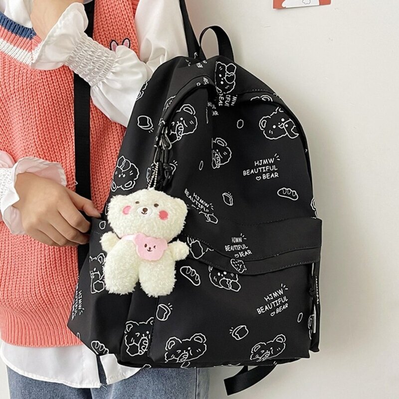 Cartoon Bear Girl Backpack Cute Large Capacity Zipper Shoulder Bag Canvas Book Bag Students