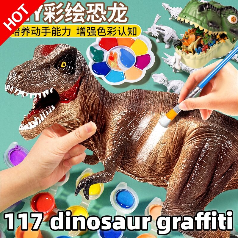 Ensemble de jouets de dinosaure graffiti pour enfants, peinture animale bricolage, artisanat, ensembles d'art, festival, anniversaire, cadeau d'enfant, propre kit