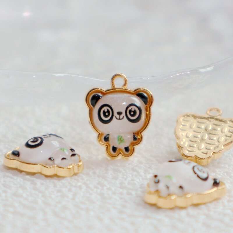 10pcs Cartoon Animal Panda Resin Alloy Pendant Charms Shiny Dangle DIY Necklace Bracelet Keychain Earring Accessory Assembly