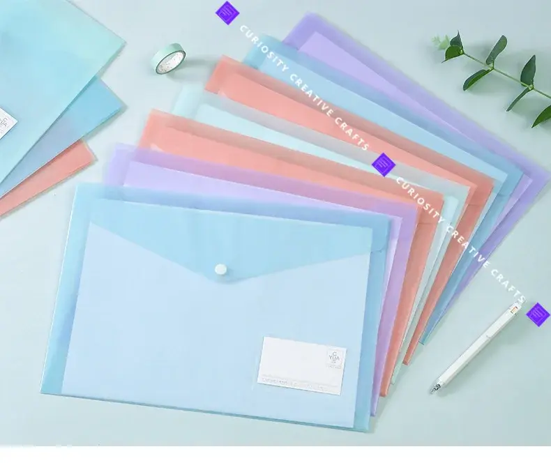 A4 Macaron Color File Folders PP Plastic Durable Waterproof Transparent Wholesale Paper Storage Pouch Office Document Organizer