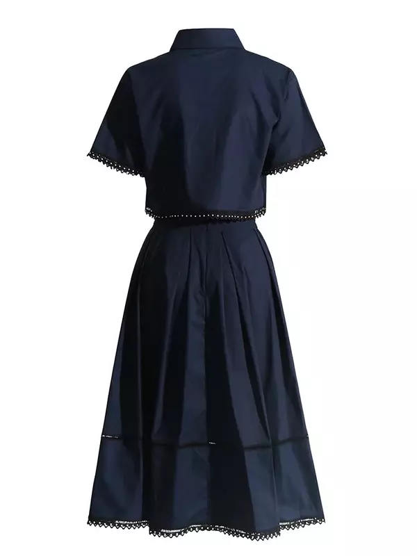 Conjunto de duas peças de verão feminino, tops de manga curta de lapela, cintura alta, saia em linha, conjunto fino, vestidos femininos, novos
