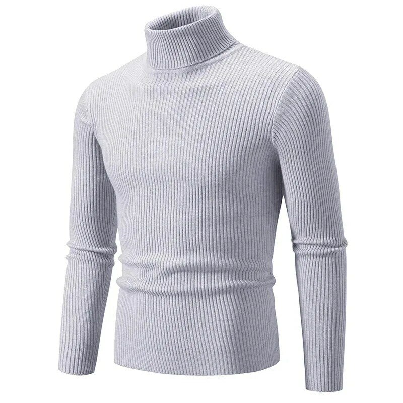 Suéter de malha quente de gola alta masculino, pulôveres slim fit, malha casual, monocromático, outono, inverno
