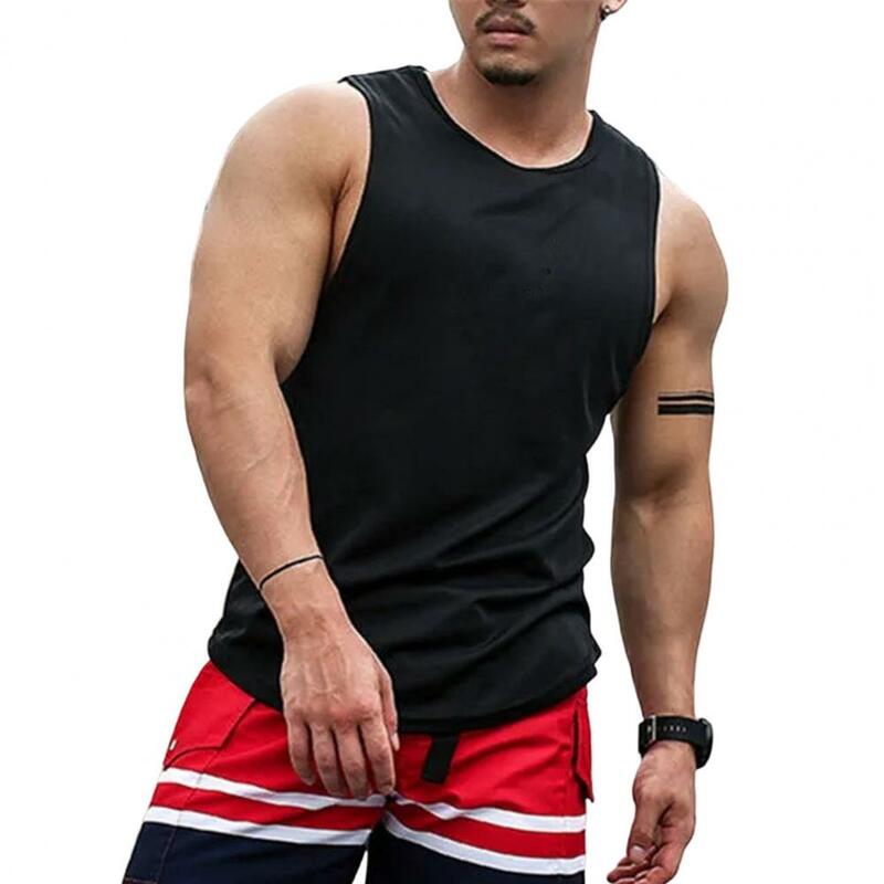 Camisola regata masculina sem mangas com gola em O, colete fino e solto de fitness, cor sólida, plus size, verão
