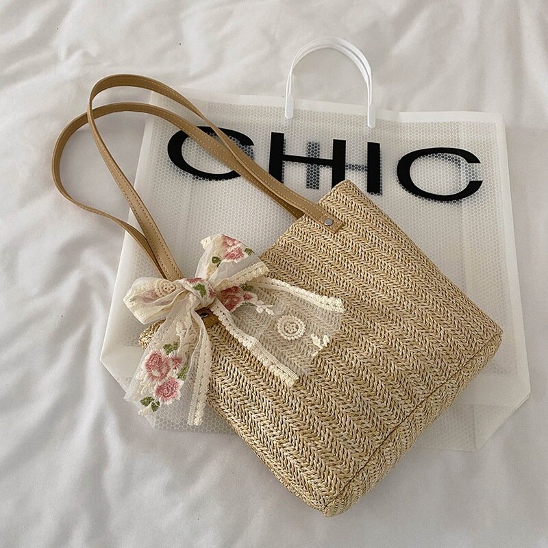 Fashion Large Capacity Women Casual Straw Woven Shoulder Bag Handmade Summer Beach Travel Holiday Women Tote Bags 2024 Hot