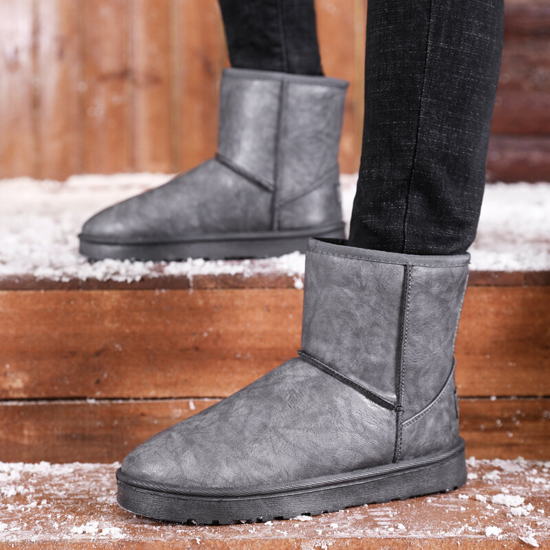 Botas antideslizantes de piel sintética para hombre, zapatos de nieve con plataforma larga, cálidos, de algodón, para montaña, invierno, 2024