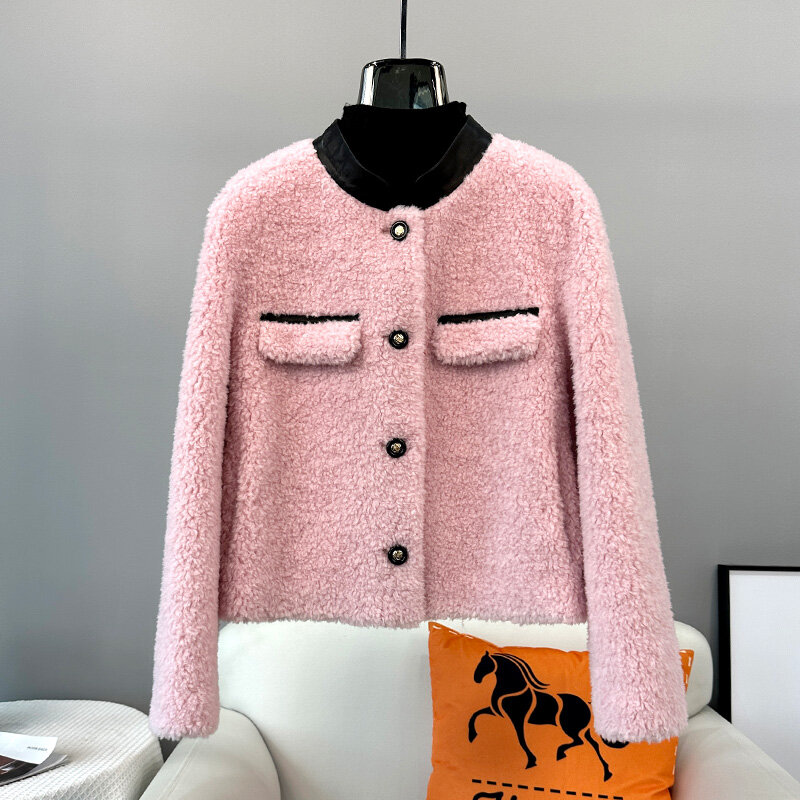 Abrigo de piel de oveja para mujer, chaqueta gruesa y cálida de lana de cordero Real, estilo corto, JT3417, novedad de invierno, 2023
