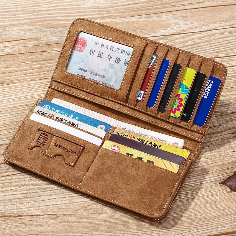 Long Men's Wallet Retro Casual Brand Wallet Korean Version Clutch Large Capacity Frosted Card Holder Multi Slot Large Capacity