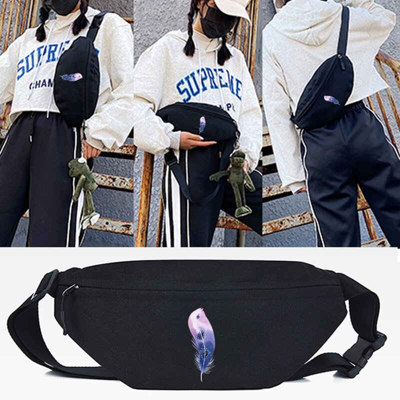 Waist Bags Fashion Chest Packs Shoulder Crossbody Bags Blue White Feathers Print Unisex Belt Bag Multifunctional Daily Chest Bag