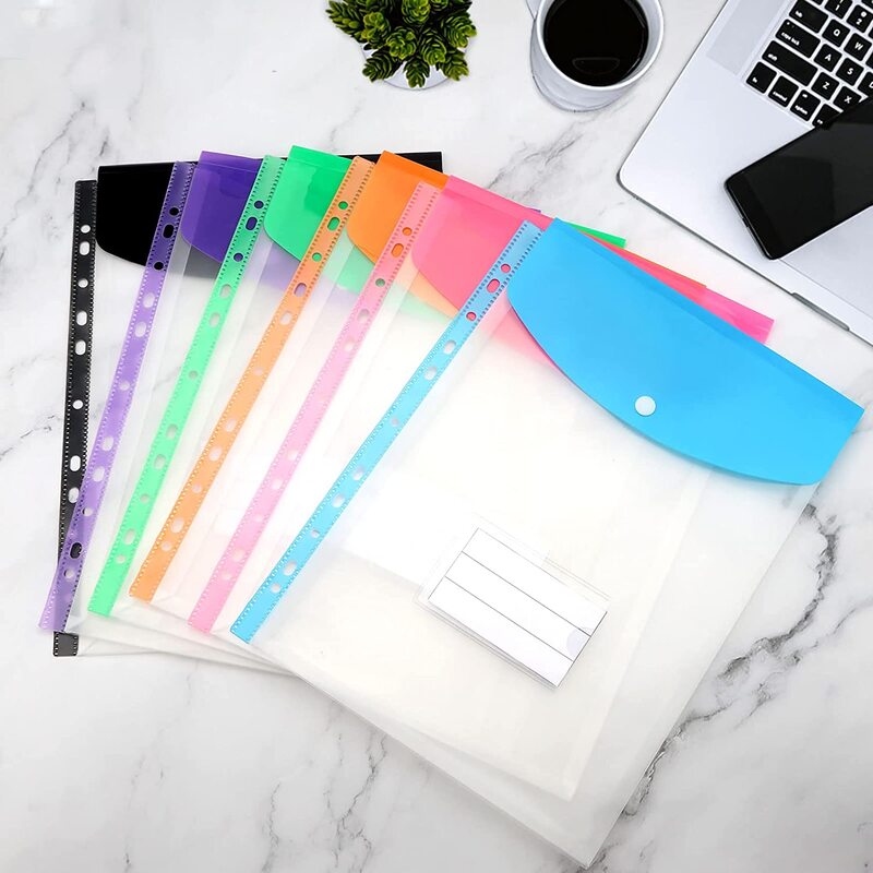 A4 Size Large Plastic File Folders Wallets Colorful Document File Envelope Bags for School Office Home Holds 200 Plus A4 Sheets
