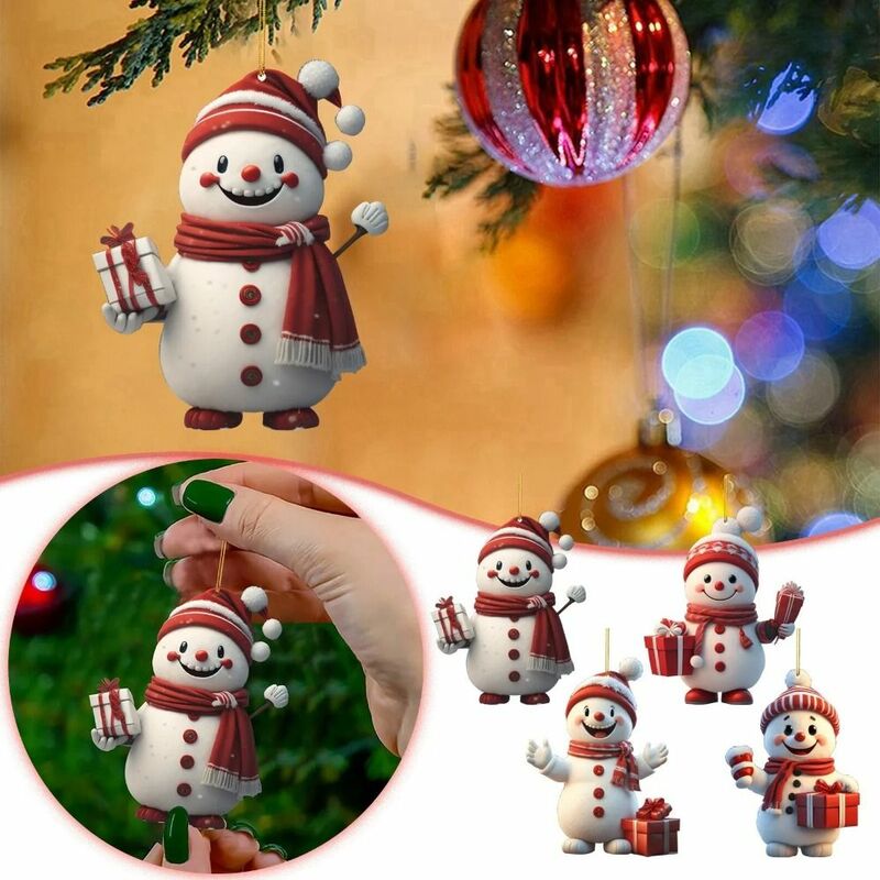 Hiasan Natal multi warna akrilik kartun manusia salju rusa liontin gantung perlengkapan pesta halus ornamen pohon Natal