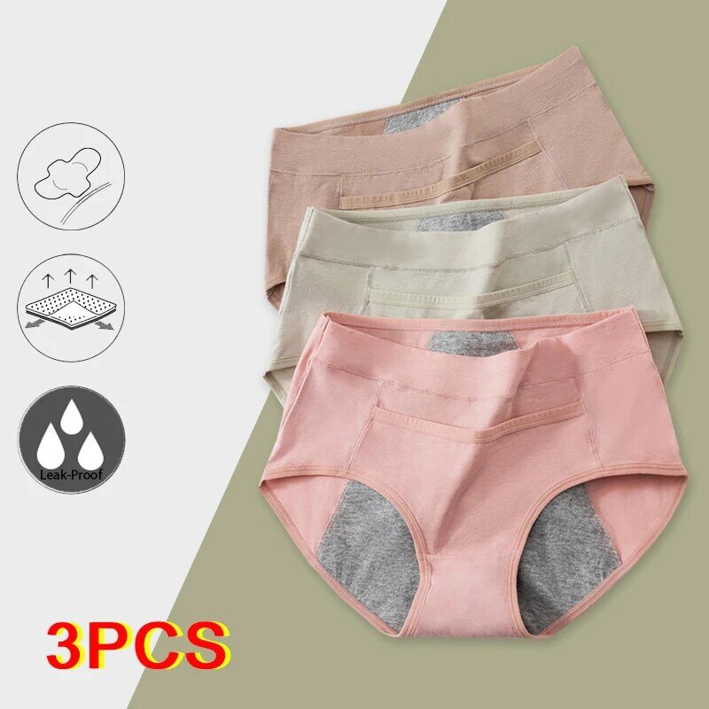 3PCS Cotton Menstrual Panties Leak Proof Breathable Sexys Panties Woman Women Girls Physiological Pants Women's Intimates M-XL