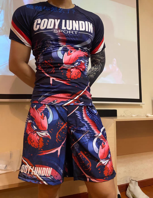 Codylundin-camisetas de Fitness de manga corta para hombre, conjunto de entrenamiento para correr y pantalones cortos, Jiu Jitsu Bjj No Gi Rash Guard